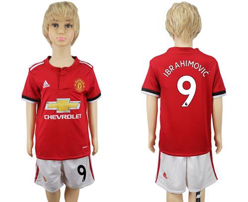 Manchester United #9 Ibrahimovic Home Kid Soccer Club Jersey - Click Image to Close
